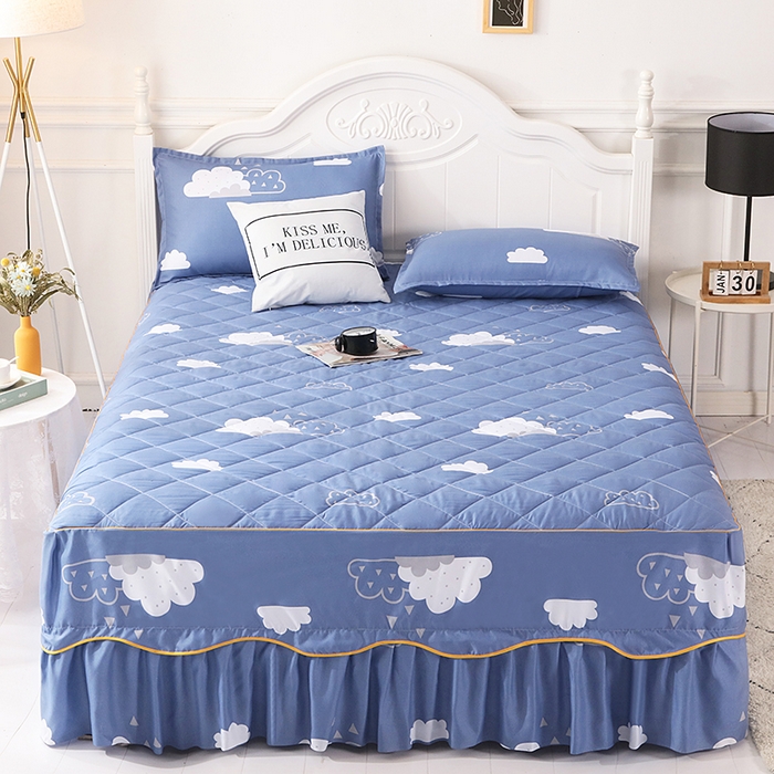 91家纺网 家纺一手货源 找家纺 笠裙家纺 2025新款磨毛夹棉S边单件三件套韩版防滑床裙单床裙床裙单件 云朵