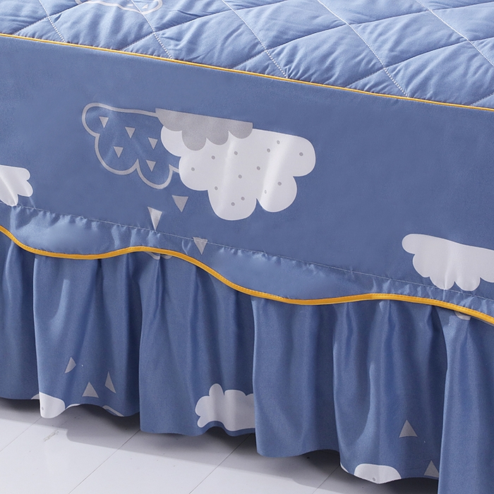 91家纺网 家纺一手货源 找家纺 笠裙家纺 2025新款磨毛夹棉S边单件三件套韩版防滑床裙单床裙床裙单件 云朵