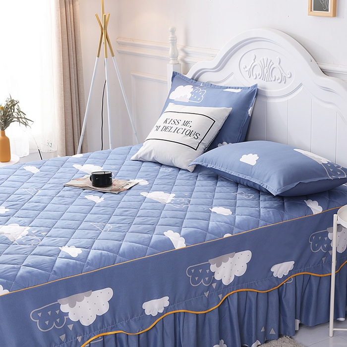 91家纺网 家纺一手货源 找家纺 笠裙家纺 2025新款磨毛夹棉S边单件三件套韩版防滑床裙单床裙床裙单件 云朵