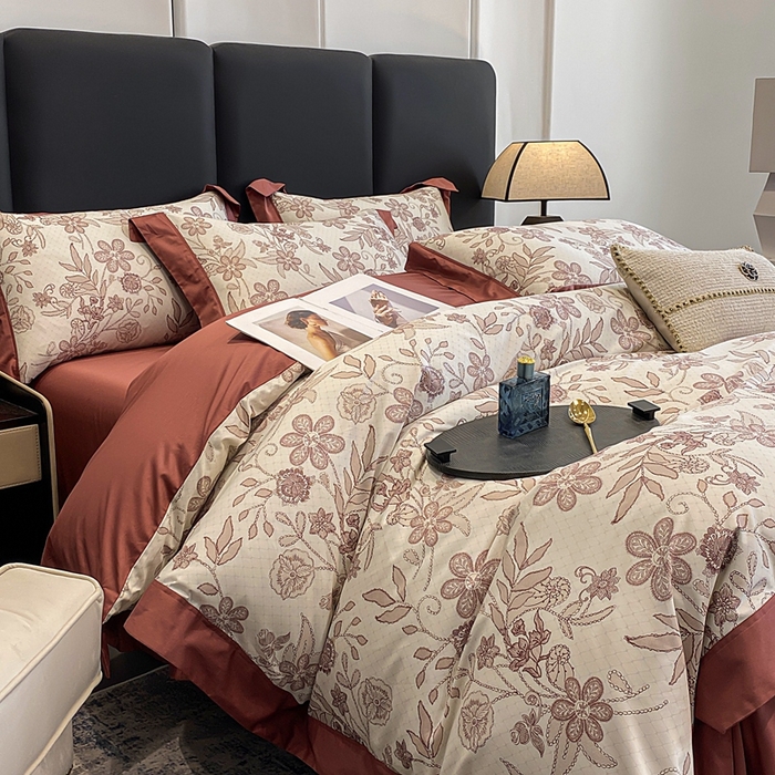 91家纺网 家纺一手货源 找家纺 娇逸家居 2025新款100支新疆长绒棉纯棉数码印花全棉四件套（专版花型） 初语-红