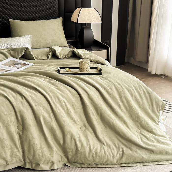 91家纺网 家纺一手货源 找家纺 娇逸家居 2025新款60支全棉纯棉提花水洗棉春秋被被子被芯 可配同系列枕套床单 枫翎绿