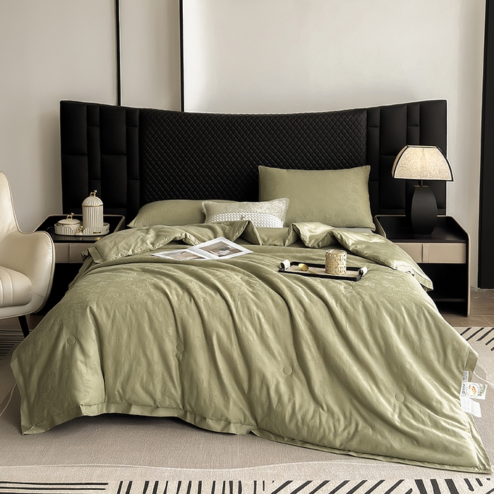 91家纺网 家纺一手货源 找家纺 娇逸家居 2025新款60支全棉纯棉提花水洗棉春秋被被子被芯 可配同系列枕套床单 枫翎绿