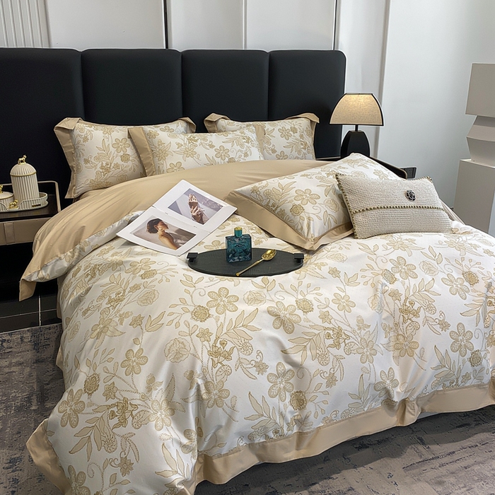 91家纺网 家纺一手货源 找家纺 娇逸家居 2025新款100支新疆长绒棉纯棉数码印花全棉四件套（专版花型） 初语-黄