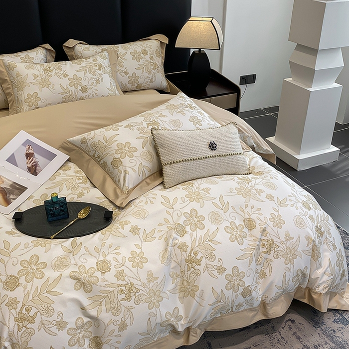 91家纺网 家纺一手货源 找家纺 娇逸家居 2025新款100支新疆长绒棉纯棉数码印花全棉四件套（专版花型） 初语-黄