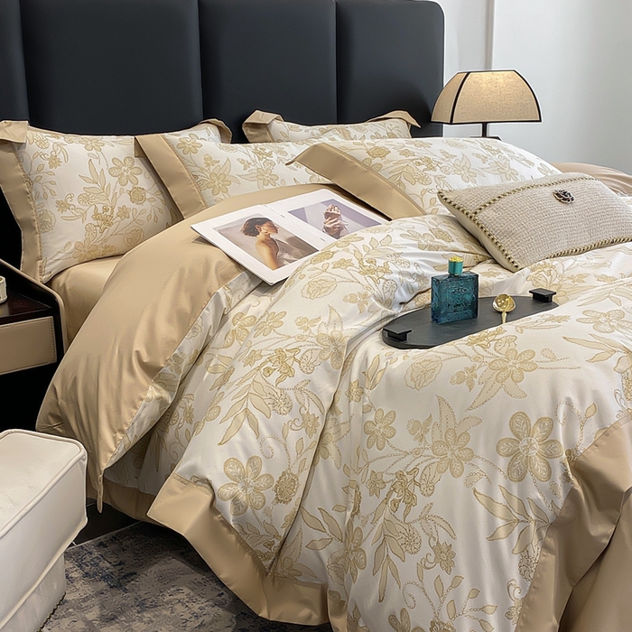 91家纺网 家纺一手货源 找家纺 娇逸家居 2025新款100支新疆长绒棉纯棉数码印花全棉四件套（专版花型） 初语-黄