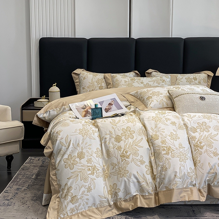 91家纺网 家纺一手货源 找家纺 娇逸家居 2025新款100支新疆长绒棉纯棉数码印花全棉四件套（专版花型） 初语-黄