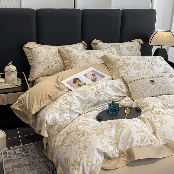 91家纺网 家纺一手货源 找家纺 娇逸家居 2025新款100支新疆长绒棉纯棉数码印花全棉四件套（专版花型） 初语-黄