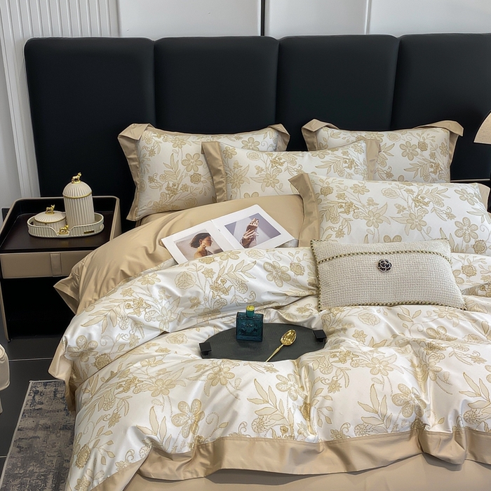 91家纺网 家纺一手货源 找家纺 娇逸家居 2025新款100支新疆长绒棉纯棉数码印花全棉四件套（专版花型） 初语-黄