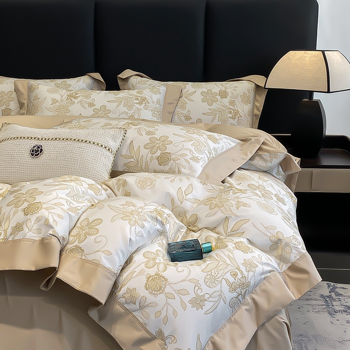 91家纺网 家纺一手货源 找家纺 娇逸家居 2025新款100支新疆长绒棉纯棉数码印花全棉四件套（专版花型） 初语-黄