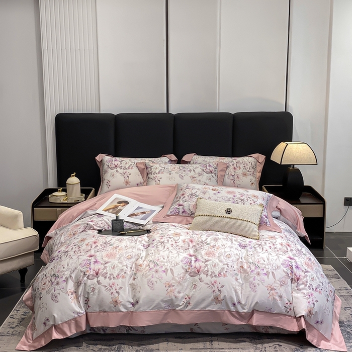 91家纺网 家纺一手货源 找家纺 娇逸家居 2025新款100支新疆长绒棉纯棉数码印花全棉四件套（专版花型） 沐熙-豆沙