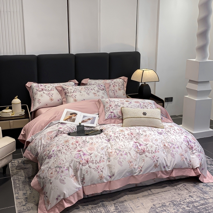 91家纺网 家纺一手货源 找家纺 娇逸家居 2025新款100支新疆长绒棉纯棉数码印花全棉四件套（专版花型） 沐熙-豆沙