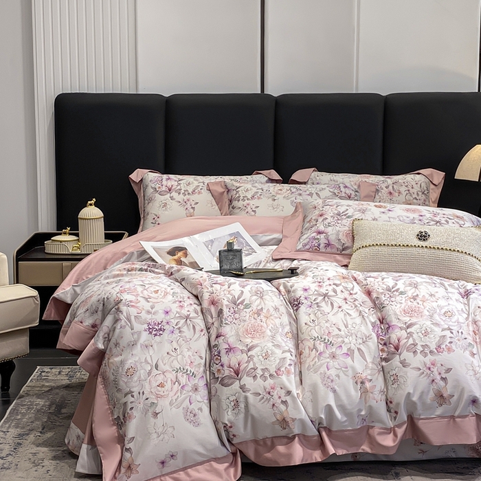 91家纺网 家纺一手货源 找家纺 娇逸家居 2025新款100支新疆长绒棉纯棉数码印花全棉四件套（专版花型） 沐熙-豆沙