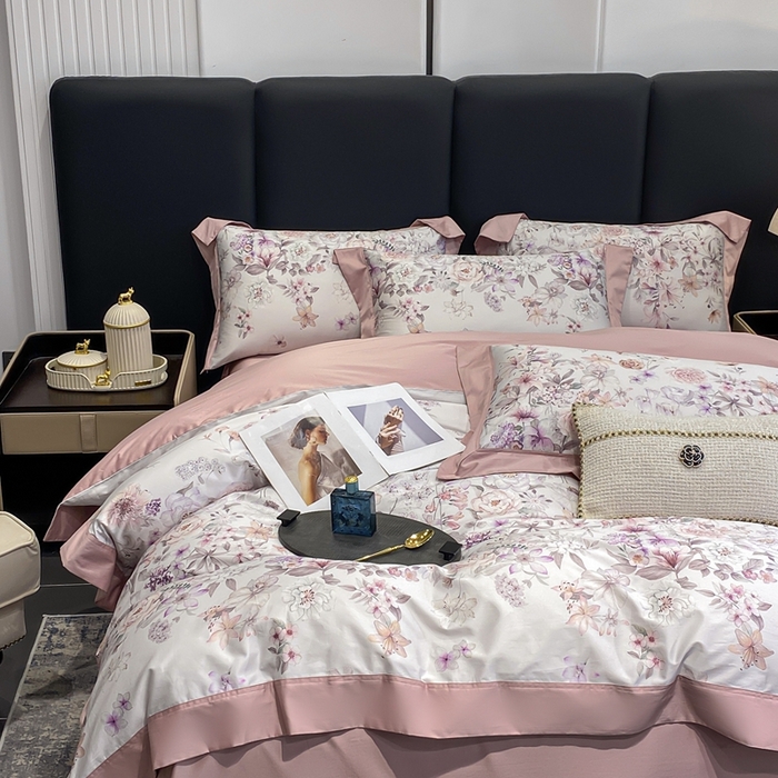 91家纺网 家纺一手货源 找家纺 娇逸家居 2025新款100支新疆长绒棉纯棉数码印花全棉四件套（专版花型） 沐熙-豆沙