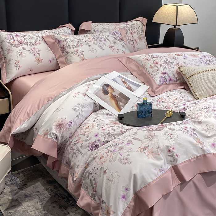 91家纺网 家纺一手货源 找家纺 娇逸家居 2025新款100支新疆长绒棉纯棉数码印花全棉四件套（专版花型） 沐熙-豆沙