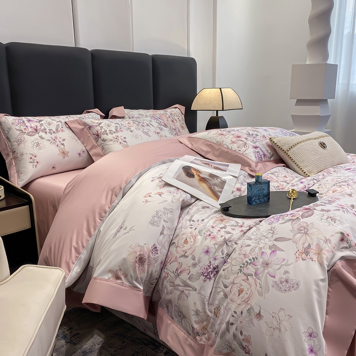 91家纺网 家纺一手货源 找家纺 娇逸家居 2025新款100支新疆长绒棉纯棉数码印花全棉四件套（专版花型） 沐熙-豆沙