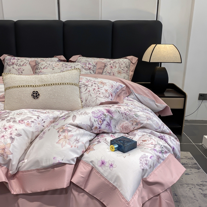 91家纺网 家纺一手货源 找家纺 娇逸家居 2025新款100支新疆长绒棉纯棉数码印花全棉四件套（专版花型） 沐熙-豆沙