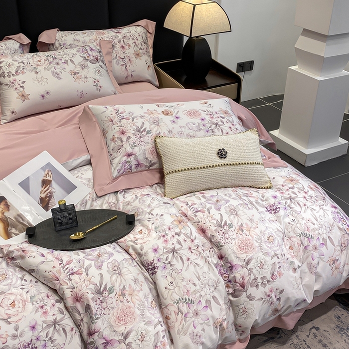 91家纺网 家纺一手货源 找家纺 娇逸家居 2025新款100支新疆长绒棉纯棉数码印花全棉四件套（专版花型） 沐熙-豆沙