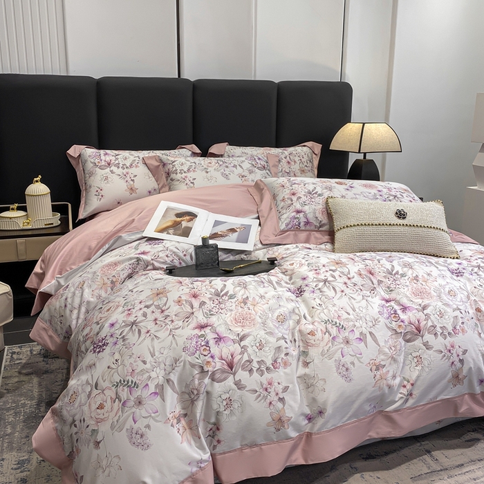 91家纺网 家纺一手货源 找家纺 娇逸家居 2025新款100支新疆长绒棉纯棉数码印花全棉四件套（专版花型） 沐熙-豆沙