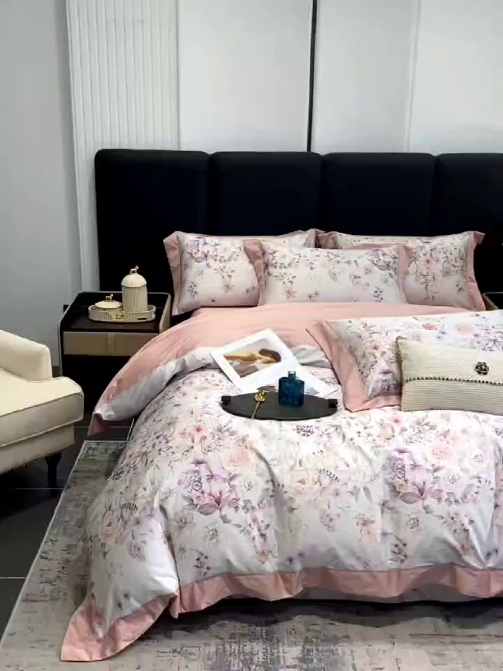 91家纺网 家纺一手货源 找家纺 娇逸家居 2025新款100支新疆长绒棉纯棉数码印花全棉四件套（专版花型） 沐熙-豆沙