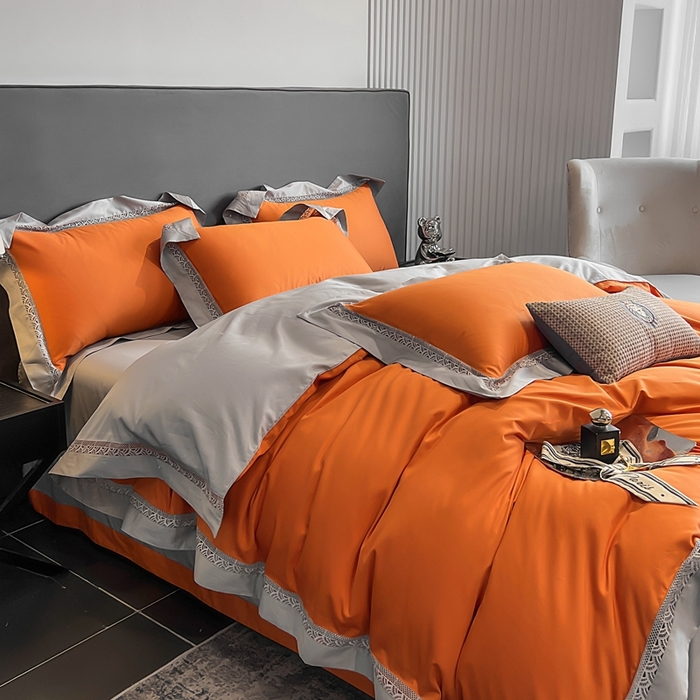 娇逸家居 2025四季款100支全棉全棉纯棉镂空款四件套-圣地亚 圣地亚-靓橙黄
