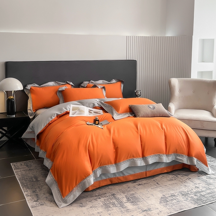 91家纺网 家纺一手货源 找家纺 娇逸家居 2025四季款100支全棉全棉纯棉镂空款四件套-圣地亚 圣地亚-靓橙黄