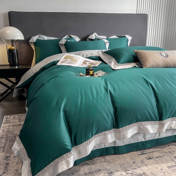 91家纺网 家纺一手货源 找家纺 娇逸家居 2025四季款100支全棉全棉纯棉镂空款四件套-圣地亚 圣地亚-玛瑙绿