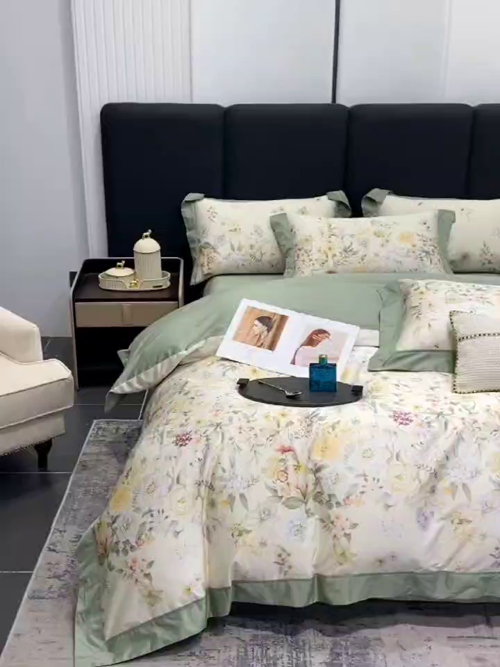 91家纺网 家纺一手货源 找家纺 娇逸家居 2025新款100支新疆长绒棉纯棉数码印花全棉四件套（专版花型） 沐熙-米