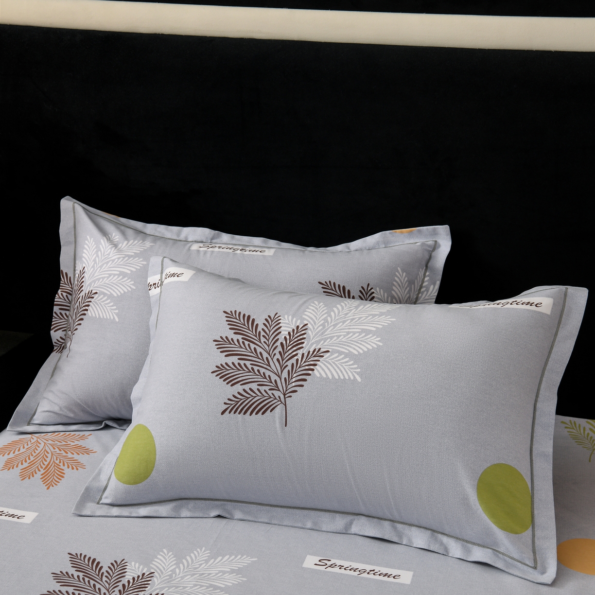 91家纺网 家纺一手货源 找家纺 润淳家居 2025新款百分百全棉磨毛四件套 花枝漫漫 灰