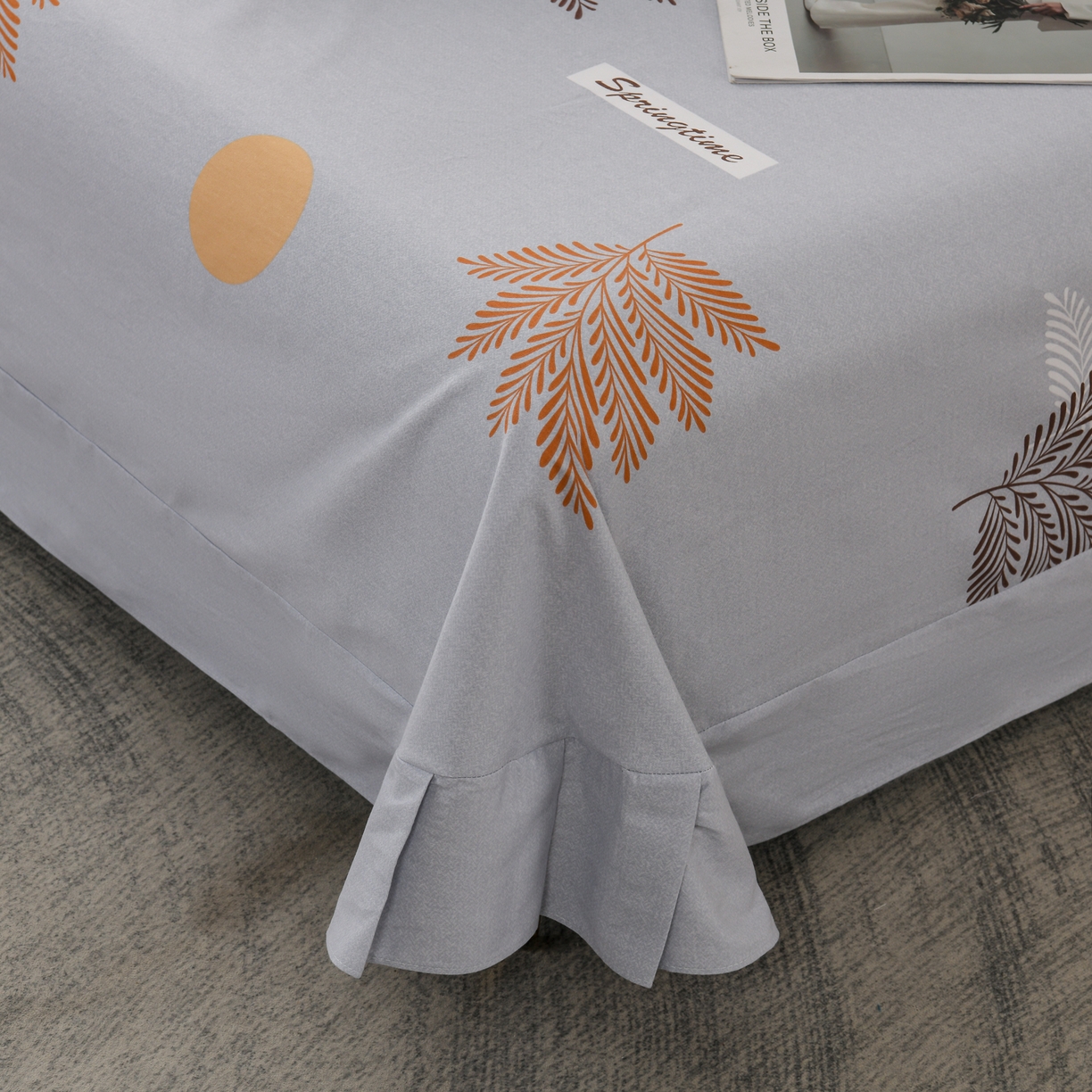 91家纺网 家纺一手货源 找家纺 润淳家居 2025新款百分百全棉磨毛四件套 花枝漫漫 灰