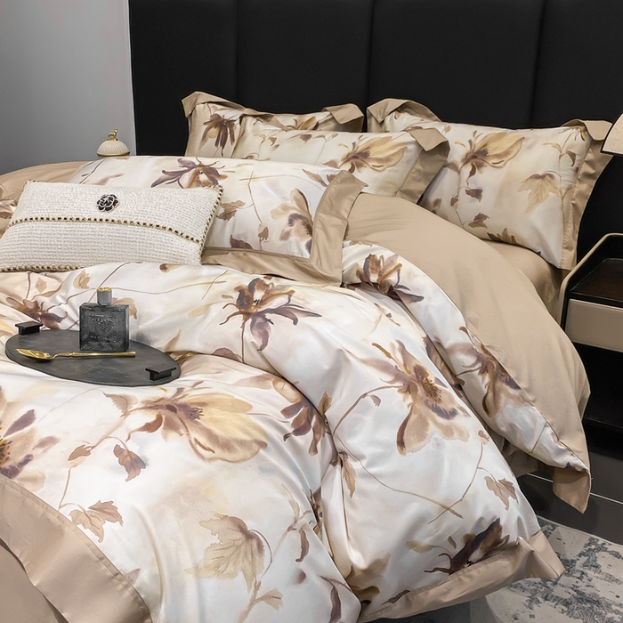 娇逸家居 2025新款100支新疆长绒棉纯棉数码印花全棉四件套（专版花型） 南溪-咖