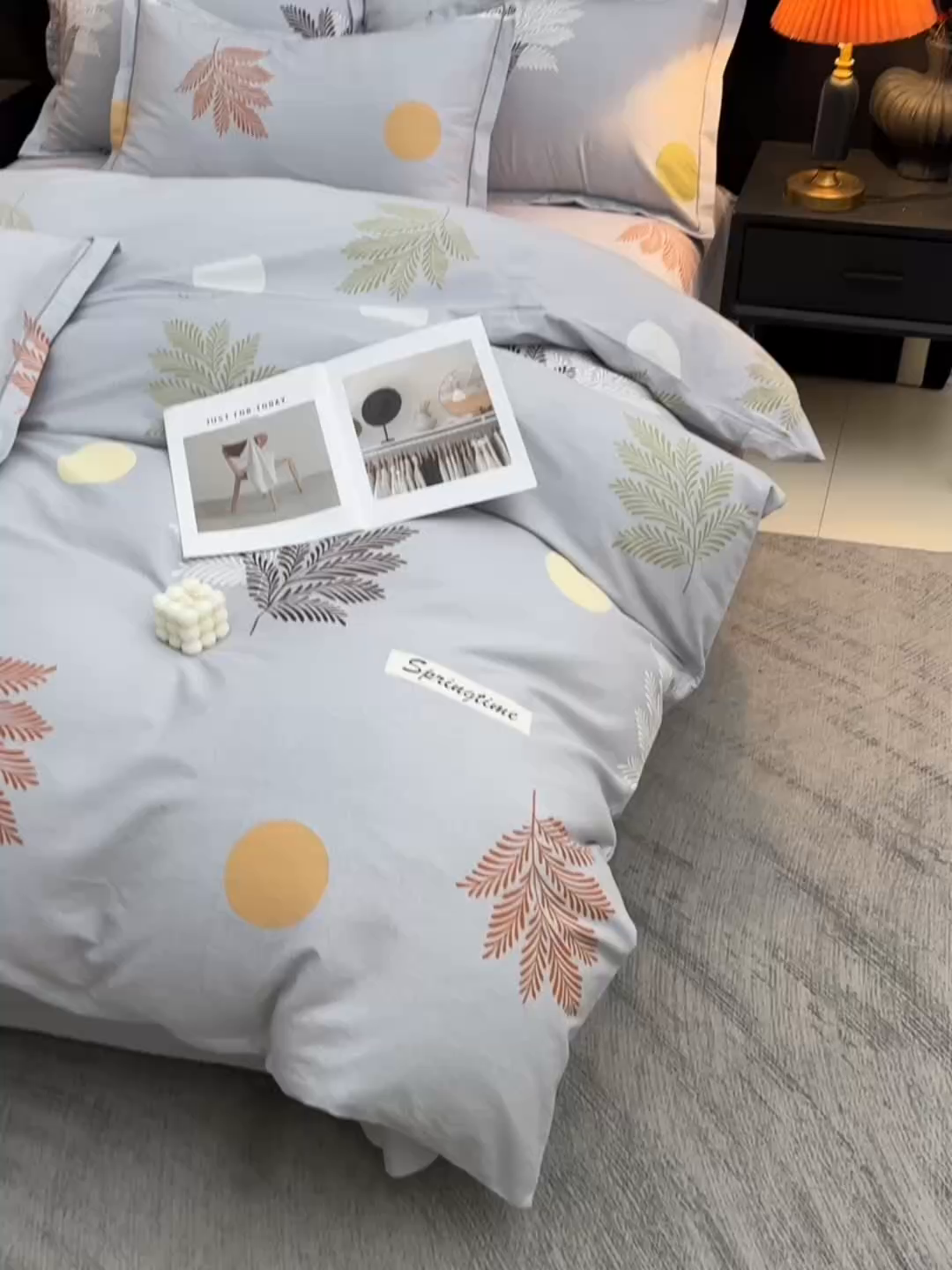 91家纺网 家纺一手货源 找家纺 润淳家居 2025新款百分百全棉磨毛四件套 花枝漫漫 灰