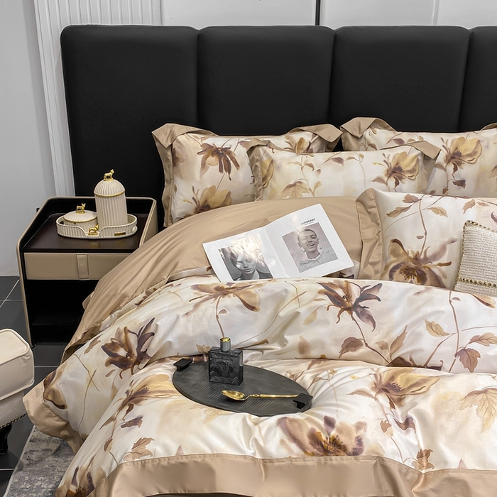 91家纺网 家纺一手货源 找家纺 娇逸家居 2025新款100支新疆长绒棉纯棉数码印花全棉四件套（专版花型） 南溪-咖