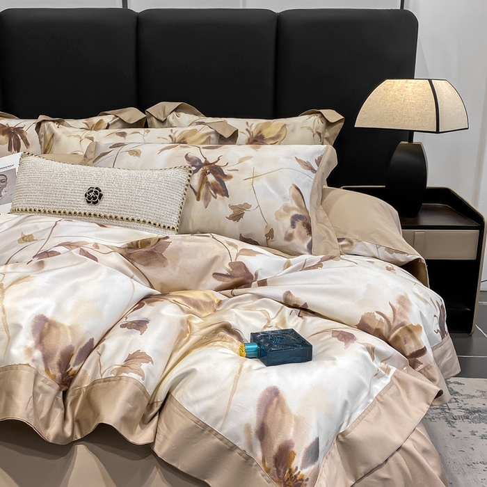 91家纺网 家纺一手货源 找家纺 娇逸家居 2025新款100支新疆长绒棉纯棉数码印花全棉四件套（专版花型） 南溪-咖