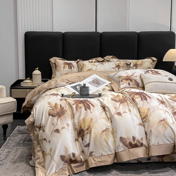 91家纺网 家纺一手货源 找家纺 娇逸家居 2025新款100支新疆长绒棉纯棉数码印花全棉四件套（专版花型） 南溪-咖