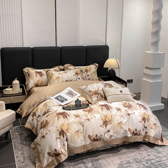 91家纺网 家纺一手货源 找家纺 娇逸家居 2025新款100支新疆长绒棉纯棉数码印花全棉四件套（专版花型） 南溪-咖