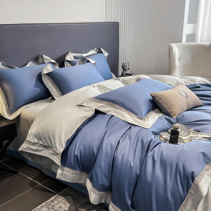 娇逸家居 2025四季款100支全棉全棉纯棉镂空款四件套-圣地亚 圣地亚-青春蓝