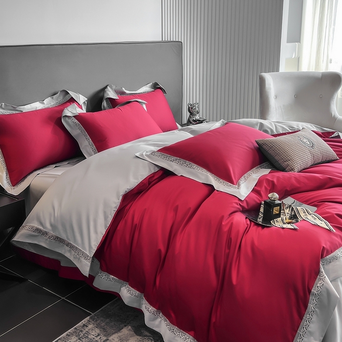 娇逸家居 2025四季款100支全棉全棉纯棉镂空款四件套-圣地亚 圣地亚-喜庆红