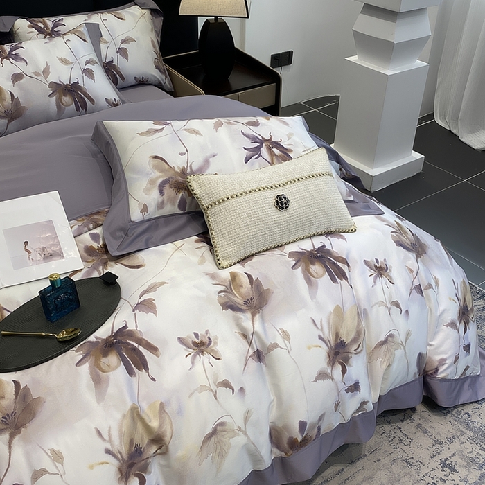 91家纺网 家纺一手货源 找家纺 娇逸家居 2025新款100支新疆长绒棉纯棉数码印花全棉四件套（专版花型） 南溪-紫