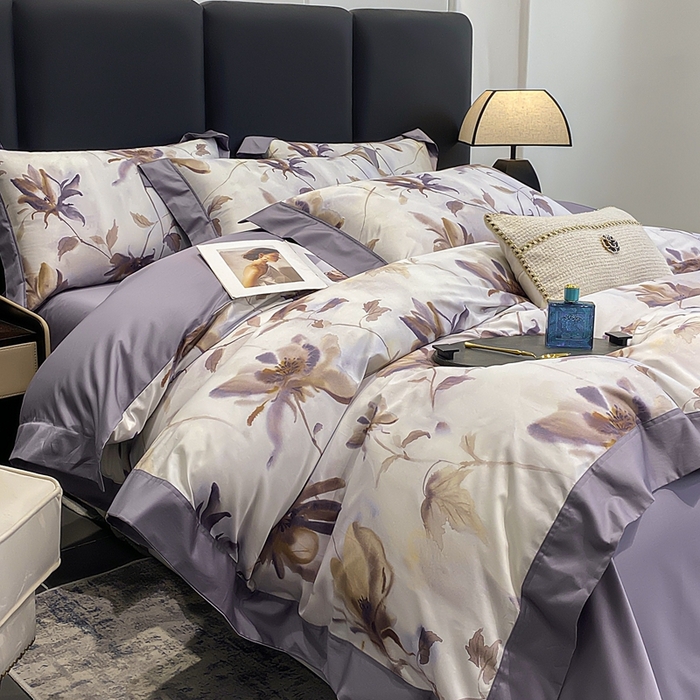 91家纺网 家纺一手货源 找家纺 娇逸家居 2025新款100支新疆长绒棉纯棉数码印花全棉四件套（专版花型） 南溪-紫