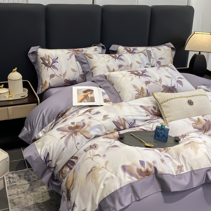 91家纺网 家纺一手货源 找家纺 娇逸家居 2025新款100支新疆长绒棉纯棉数码印花全棉四件套（专版花型） 南溪-紫