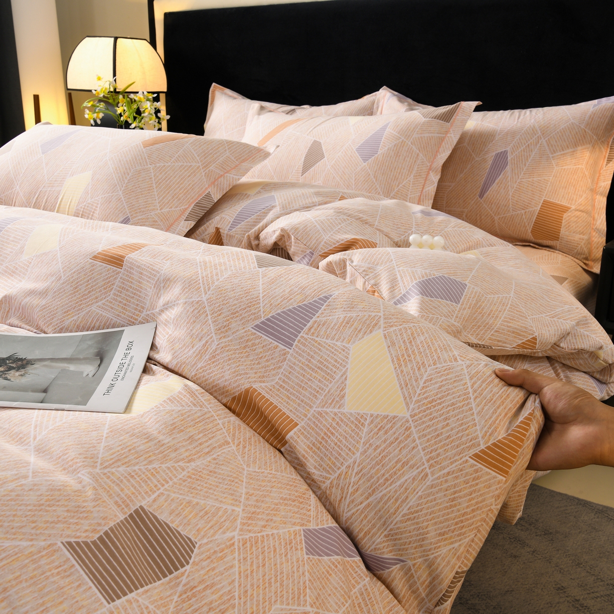 91家纺网 家纺一手货源 找家纺 润淳家居 2025新款百分百全棉磨毛四件套 记忆碎片 咖