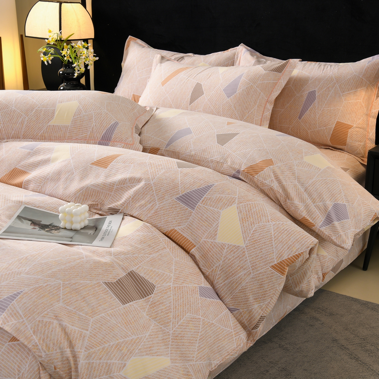 91家纺网 家纺一手货源 找家纺 润淳家居 2025新款百分百全棉磨毛四件套 记忆碎片 咖