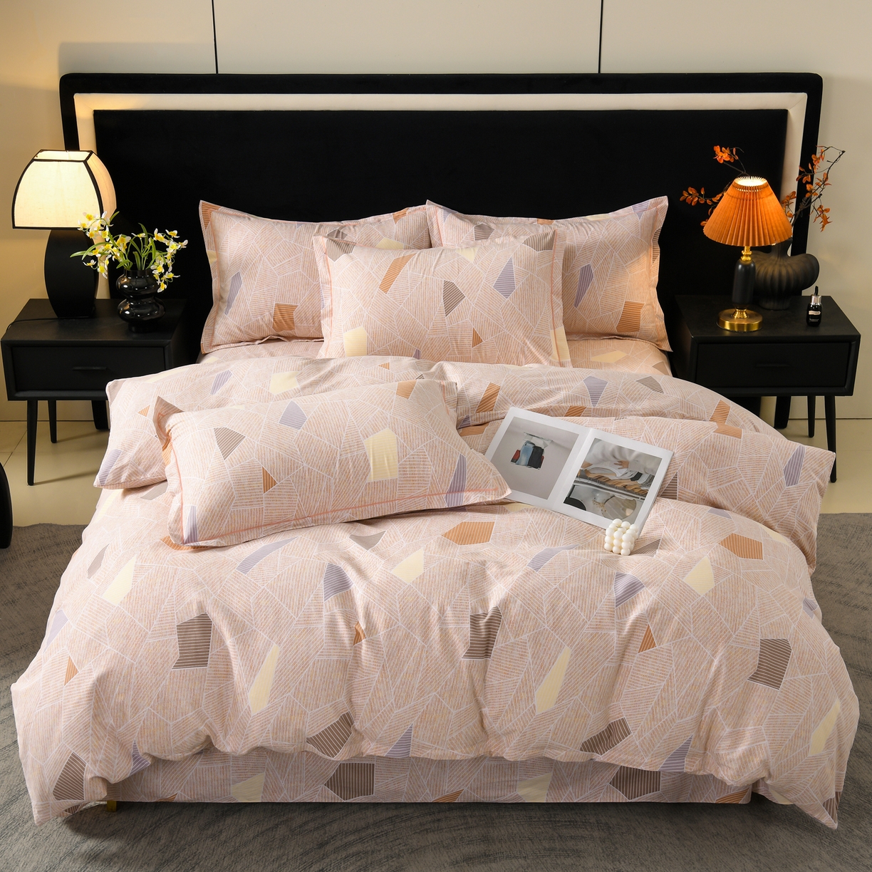 91家纺网 家纺一手货源 找家纺 润淳家居 2025新款百分百全棉磨毛四件套 记忆碎片 咖