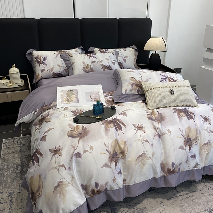 91家纺网 家纺一手货源 找家纺 娇逸家居 2025新款100支新疆长绒棉纯棉数码印花全棉四件套（专版花型） 南溪-紫