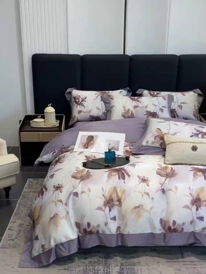 91家纺网 家纺一手货源 找家纺 娇逸家居 2025新款100支新疆长绒棉纯棉数码印花全棉四件套（专版花型） 南溪-紫