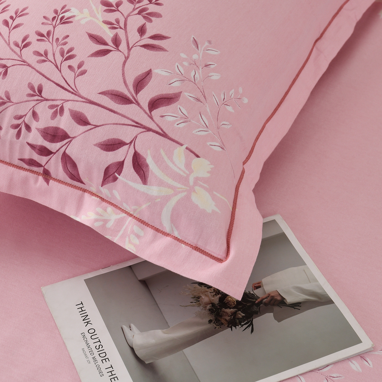 91家纺网 家纺一手货源 找家纺 润淳家居 2025新款百分百全棉磨毛四件套 漫日之夏 粉