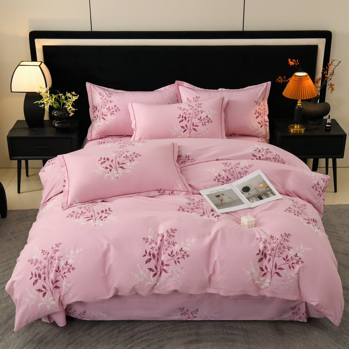 91家纺网 家纺一手货源 找家纺 润淳家居 2025新款百分百全棉磨毛四件套 漫日之夏 粉