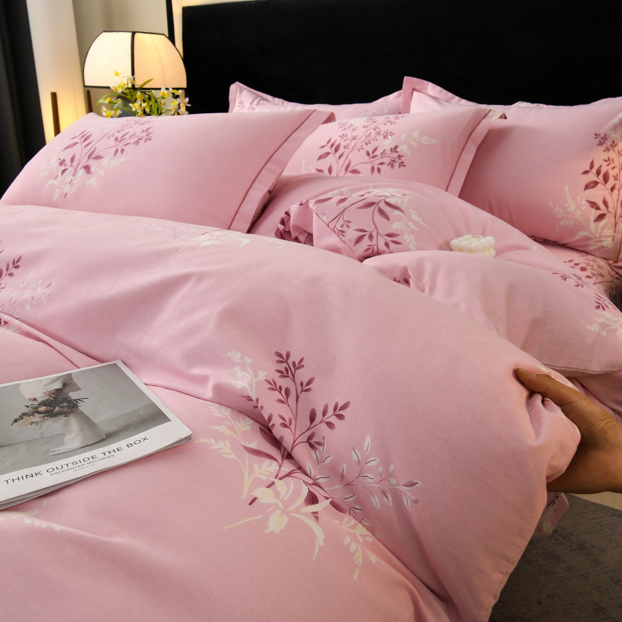 91家纺网 家纺一手货源 找家纺 润淳家居 2025新款百分百全棉磨毛四件套 漫日之夏 粉