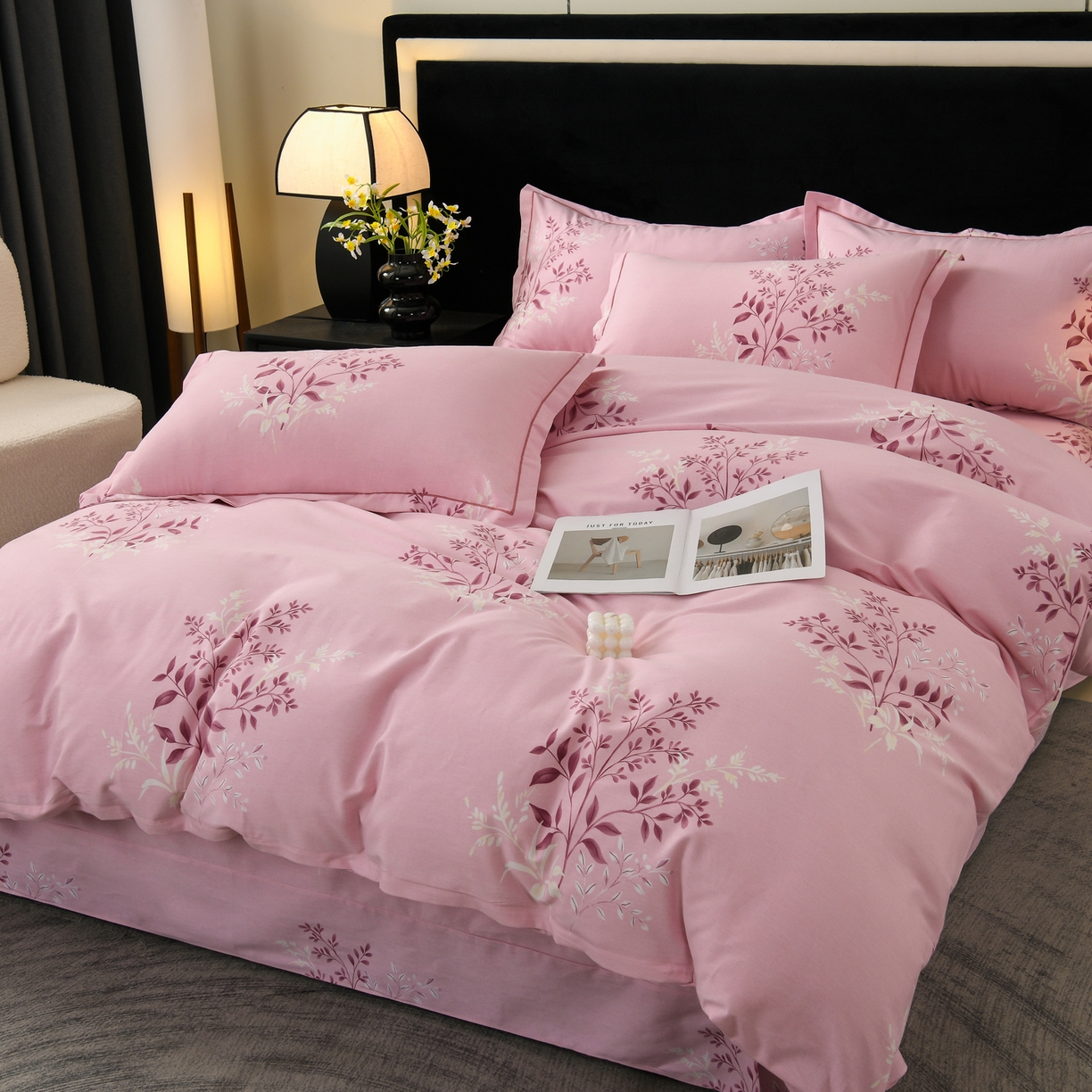 润淳家居 2025新款百分百全棉磨毛四件套 漫日之夏 粉