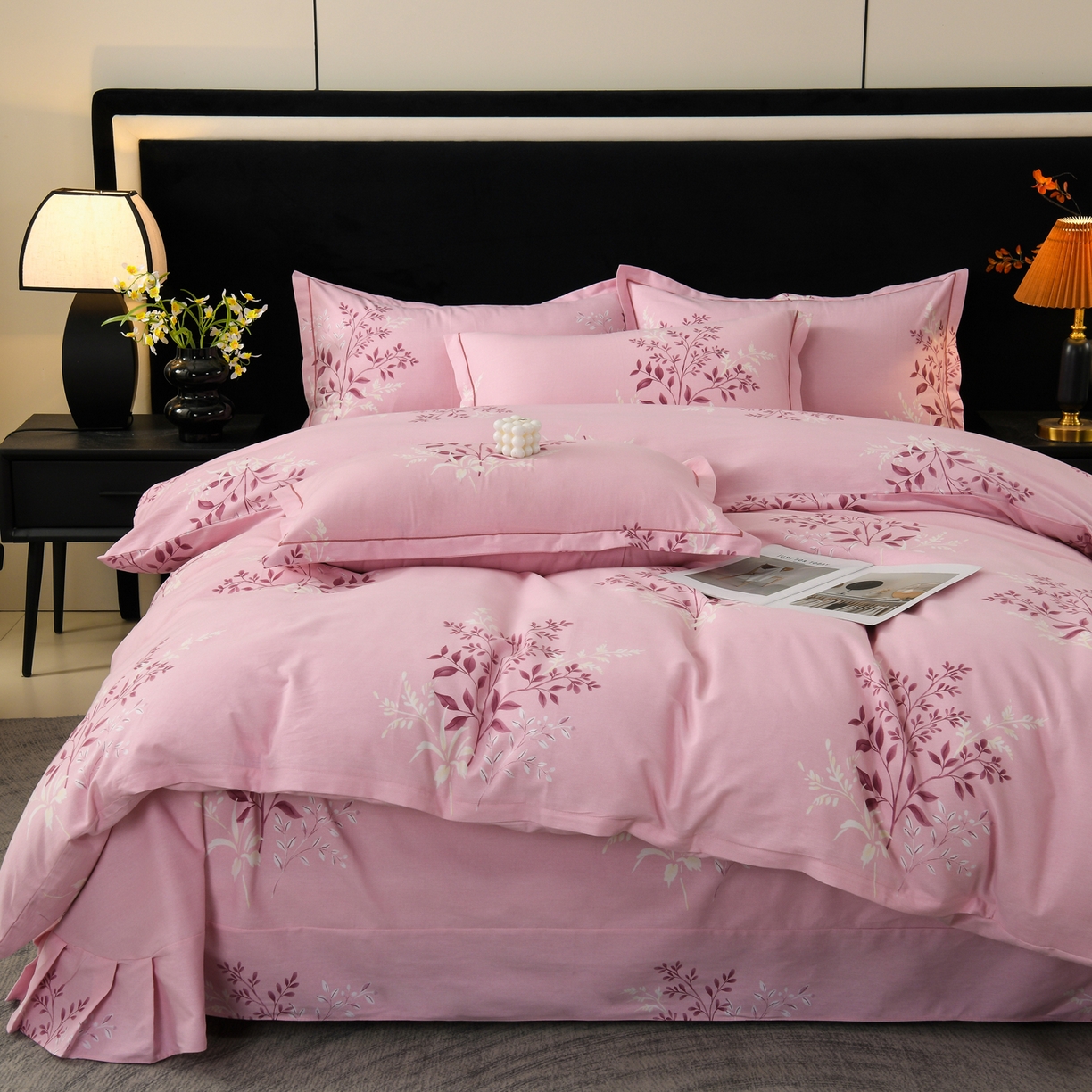 91家纺网 家纺一手货源 找家纺 润淳家居 2025新款百分百全棉磨毛四件套 漫日之夏 粉